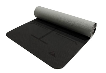 BodyForge Yoga Mat Thick Exercise Mat Thick 8mm TPE Eco-Friendly with Alignment Marks Non-Slip Extra Thick High-Density for Women and Men Workout Pilates - color: Black