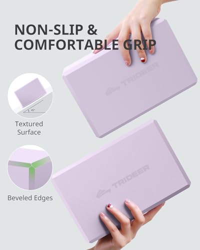 Trideer Yoga Blocks 2 Pack, Soft Non-Slip Foam Blocks with Beveled Edges for Alignment and Stretching in Yoga, Pilates, and Dance - Supportive, Lightweight, Odor Resistant, Latex-Free - color: Lavender-2 Pack