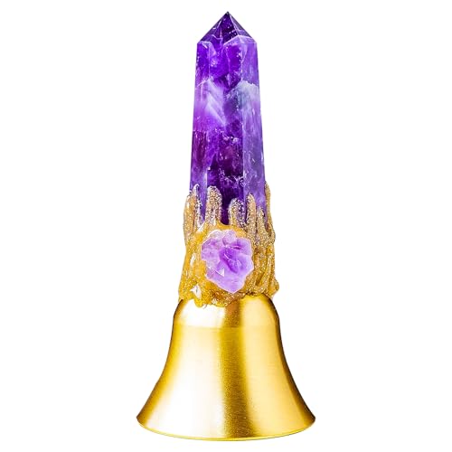 Super Loud Solid Brass Handbells Altar Bells Natural Amethyst Tower Bell Chimes Witch's Bells Hand Percussion Instruments Call Bells for Meditation Prayer Reception Pet Feeding and Home Decoration - color: Amethyst, size: 4.52 inches