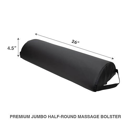 ForPro Premium Jumbo Half-Round Bolster Pillow for Massage and Yoga, Oil and Stain-Resistant, 9”W x 4.5" H x 26”L, Black