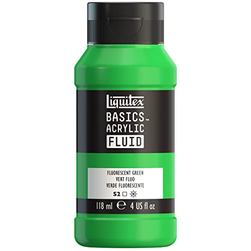Liquitex BASICS Acrylic Fluid Paint, 4-oz Bottle, Fluorescent Green | Super Versatile, Fine Art Pigments; Fluid Consistency, Vibrant satin colors, Permanent, Lightfast, Water-Resistant Finish - color: Fluorescent Green, style: 118ml (4-oz)