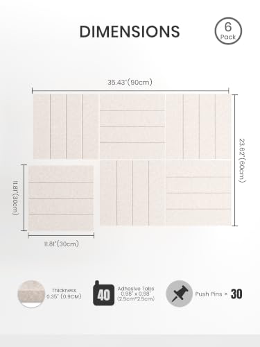 Bumusty 36" x 24" Large Cork Board Alternative, Oatmeal - color: Oatmeal, size: Bold-stripe 6-pack