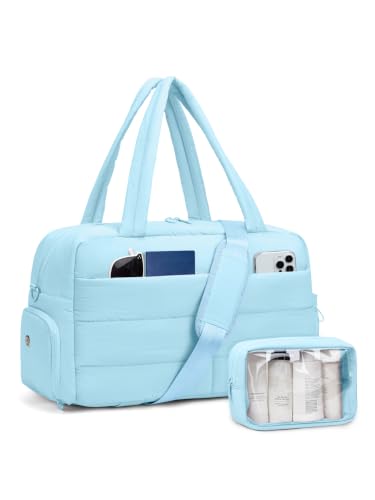 Gitus Travel Duffle Bag for Women Puffer Weekender Bags Carry on Gym Bag - color: Icing Blue