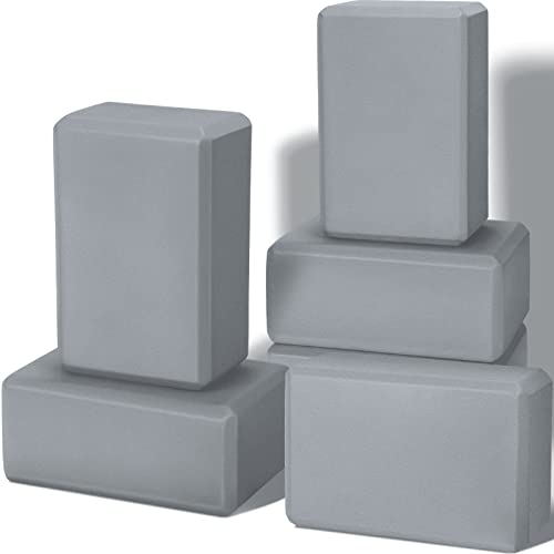 Wettarn 6 Pack Yoga Blocks 9 x 6 x 4 Inch EVA Foam, Lightweight | Non Slip, Yoga Props Accessories for Pilates, Stretching and Meditation - color: Gray