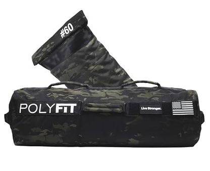 Polyfit Workout Sandbag Pro - Exact Sizing with Triple Closure Filler Bag - color: BLACK CAMO, size: 60 LB