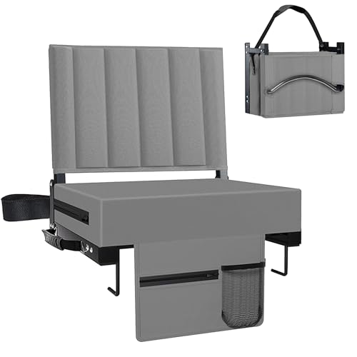 Aliphon Stadium Seat for Bleachers with Back Support and Cushion, Bleacher Seats with Shoulder Strap and Cup Holder, Padded Portable Folding Comfort Stadium Chair, for Sports Events, Grey (1pcs) - color: Grey, size: 1 pcs