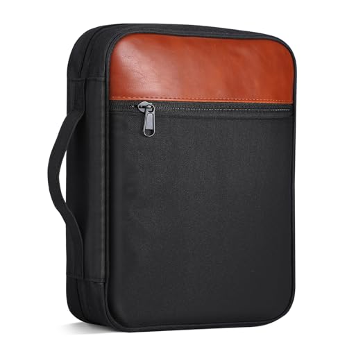 GERMUN Bible Cover with Durable Handle, Carrying Book Case Church Bag Bible, Protective with Zippered Pocket, Bible Accessories Supplies, Book Protector for Book Lovers, BlackBrown