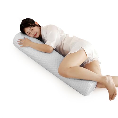 Summer Cool Touch Cylindrical Body Pillow, Round Bolster Pillow for Sleeping, Sofa Headrest Cushion, Blue, Grey，Multiple (Grey, 39.4 * 7.9in) - color: Grey, size: 39.4*7.9in