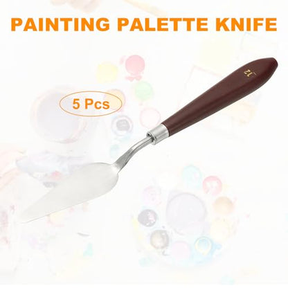 HARFINGTON 5pcs Palette Knife Painting Tool 2.83" x 0.94" Stainless Steel Art Spatula Pallet Knives Scrapers Tools with Plastic Handle for Acrylic Oil Canvas Mixing Spreading, Red/Silver - size: 2.83" x 0.94"