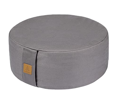 Zafu Buckwheat Meditation Cushion,D=13"/16" H=5.5",Round Zabuton Meditation Pillow,Yoga Bolster Kneeling Pillow Premium Yoga Pillow for Sitting on Floor Zippered Cotton Cover - color: Light Grey, size: 13”x13”x5”