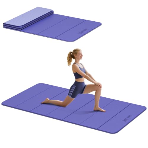 HAHE Foldable Yoga Exercise Mat, 74"Lx32"Wx1/3"Thick, TPE Workout Mat - color: Deep Purple+Light Purple