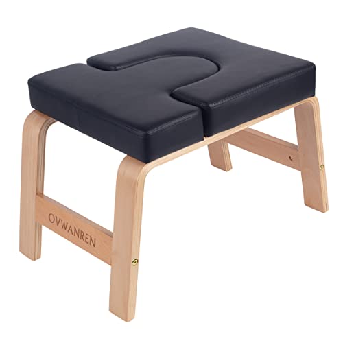Yoga Headstand Bench- Stand Yoga Chair for Family, Gym - Wood and PU Pads - Relieve Fatigue and Build Up Body (Black) - color: Black