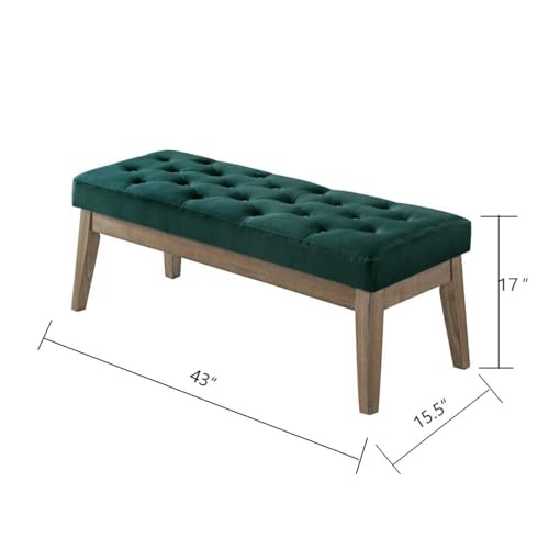 24KF Velvet Upholstered Buttons Tufted Entryway Bench with Solid Wood Leg,Bed Bench Ottoman with Padded Seat,5034-Jade - color: Jade Velvet, size: Tufted Bench with Solid Wooden Base