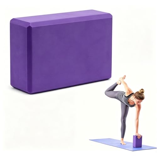 Yoga Blocks, EVA Foam Workout Equipment, High Density Foam Blocks with Non-Slip Surface, Beveled Edges for Yoga, Pilates, Stretching, Meditation, Home Gym Essentials, 9" x 6" x 3" - color: Purple