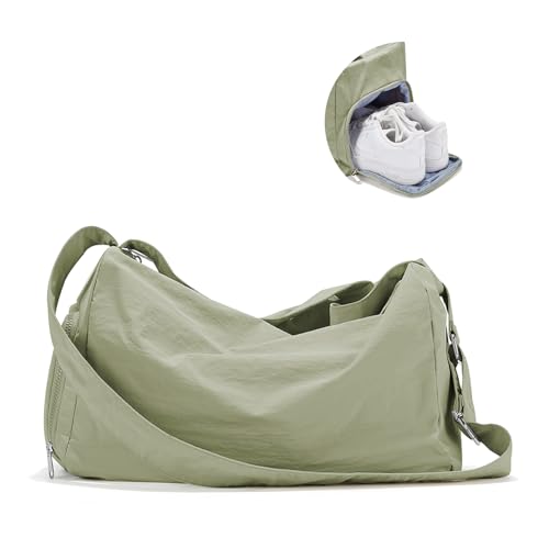 Large Gym Bag with Shoe Compartment, Workout Sport Duffle Bag for Women Travel, Waterproof Shoulder Overnight Bags Lightweight Carry on Tote Bags for Swim, Yoga, Dance - color: A-Green, size: Large