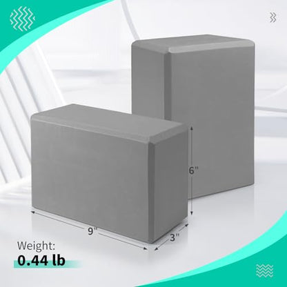 Yoga Blocks 2 Pack, 9"x6"x3" High-Density EVA Foam Yoga Block, Non-Slip Yoga Blocks for Yoga, Pilates Meditation, Stretching and Toning, Supportive, Latex-Free - color: Gray