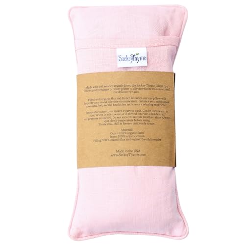 Sacksy Thyme Organic Linen Eye Pillow - Lavender & Flaxseed for Relaxation, Yoga, Stress Relief - Microwavable Heating Pad & Cool Compress - Made in USA - Gifts for Meditation - color: Pink (Lavender)