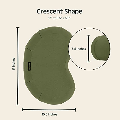 Retrospec Sedona Zafu Meditation Cushion with Buckwheat Hull Fill - Adjustable Yoga & Pilates Equipment Support - 17in Crescent Cotton Cover (Pack of 4) - color: Basil, size: 1 Count (Pack of 4)