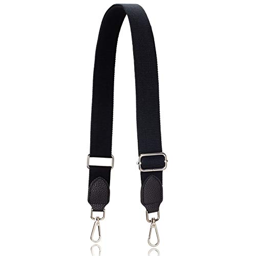 Allzedream Purse Straps Replacement Crossbody Bags Handbag Wide Canvas Leather Adjustable - color: Black, Silver Hardware
