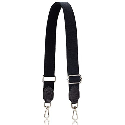Allzedream Purse Straps Replacement Crossbody Bags Handbag Wide Canvas Leather Adjustable - color: Black, Silver Hardware