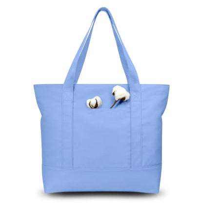 TOPDesign 1-Pack Canvas Tote Bag with an External Pocket, Reusable Grocery Shopping Bag, Top Zipper Closure, Daily Essentials (Light Blue) - color: Light Blue