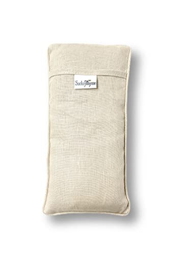 Sacksy Thyme Organic Linen Eye Pillow - Lavender & Flaxseed for Relaxation, Yoga, Stress Relief - Microwavable Heating Pad & Cool Compress - Made in USA - Gifts for Meditation - color: Beige (Unscented)