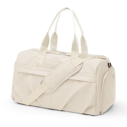 Gym Bag for Women with Shoe Compartment, Sport Travel Duffel Bag for Men | Waterproof Weekender Overnight Carry on Duffle Bag with Trolley Sleeve for Traveling, Yoga, Gym, Airplane -Beige - color: Beige