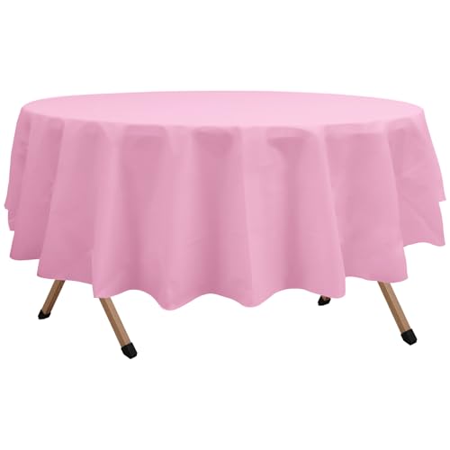2 Pack Pink Premium Plastic Tablecloth Round 84 Inches Reusable Rose Pink Decorative Table Cover for Dining, Wedding, Party, Indoor and Outdoor use - color: E01 Pink, size: Round 84"