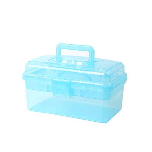 Multipurpose Plastic Art and Craft Supply Storage Container Bin Case with Removable Tray and Handle, First Aid Box Organizer, Clear&Blue - color: clear/blue