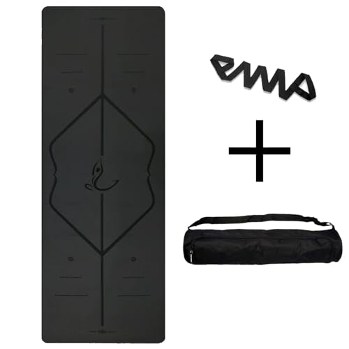 PULANTIYU Essentials Yoga Mat Fitness & Exercise Mat with Easy-Cinch Yoga Mat Carrier Strap and Yoga Bag, Non Slip Exercise Mat for Home Yoga, Pilates, Stretching, Floor & Fitness Workouts, Men and Women,72" x 24" x 2/5",Gray Black