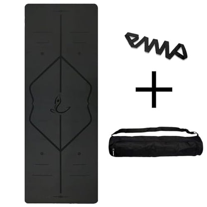 PULANTIYU Essentials Yoga Mat Fitness & Exercise Mat with Easy-Cinch Yoga Mat Carrier Strap and Yoga Bag, Non Slip Exercise Mat for Home Yoga, Pilates, Stretching, Floor & Fitness Workouts, Men and Women,72" x 24" x 2/5",Gray Black