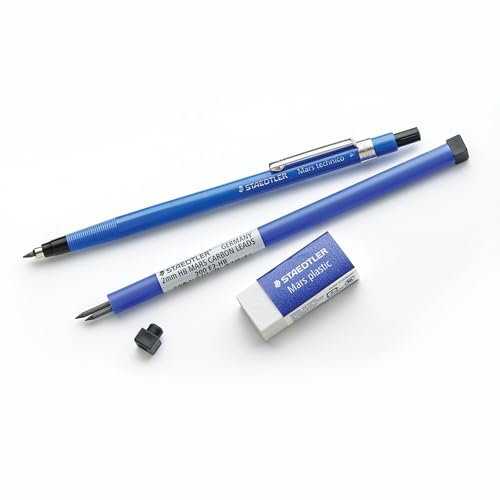 STAEDTLER Mars Technical Mechanical Pencil Set, Blue, (788 SBK4) | 1 pencil - 2 mm, 1 eraser, 2 ea 2H lead refills. 4pc