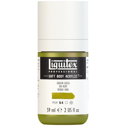 Liquitex Soft Body Acrylic Paint, 2-oz Bottle, Green Gold | Low Viscosity, Highly Pigmented, Satin Finish, Retains Subtle Brush Strokes, Great Surface Coverage, Highly Versatile - color: Green Gold, style: 2-oz Bottle