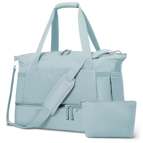 Gym Bag for Women, Personal Item Travel Bag with Shoes Compartment for Trip - color: Hazy Blue, size: Medium