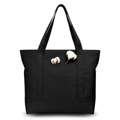 TOPDesign 1-Pack Canvas Tote Bag with an External Pocket, Reusable Grocery Shopping Bag, Top Zipper Closure, Daily Essentials (Black) - color: Black