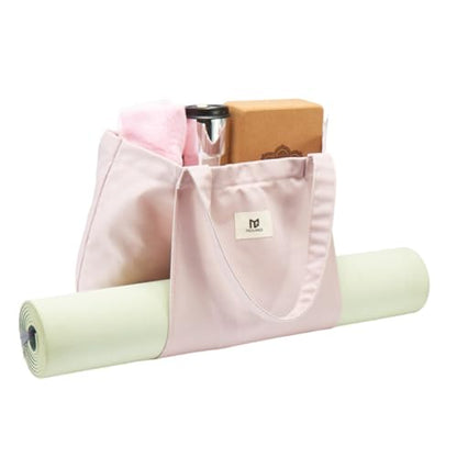 Moyaqi Canvas Tote Bag with Yoga Mat Carrier Pocket Carryall Shoulder Bag for Office, Workout, Pilates, Travel, Beach and Gym - color: Light Pink