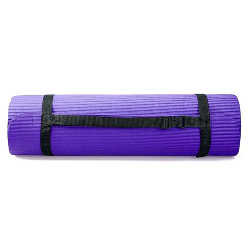 BalanceFrom 7-Piece Yoga Set with 71x24x0.5 Inches Extra Thick Mat and Carrying Sling – Includes 2 Blocks, Stretch Strap, 2 Towels, and Knee Pad for Home, Studio, and Gym Workouts - color: Purple