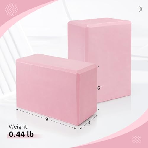 Yoga Blocks 2 Pack, 9"x6"x3" High-Density EVA Foam Yoga Block, Non-Slip Yoga Blocks for Yoga, Pilates Meditation, Stretching and Toning, Supportive, Latex-Free - color: Pink
