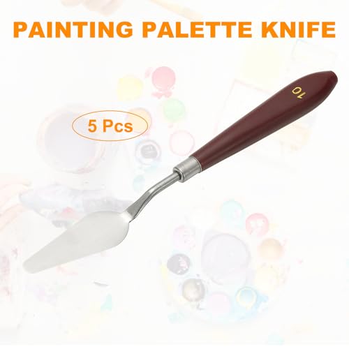 HARFINGTON 5pcs Palette Knife Painting Tool 2.4" x 0.87" Stainless Steel Art Spatula Pallet Knives Scrapers Tools with Plastic Handle for Acrylic Oil Canvas Mixing Spreading, Red/Silver - size: 2.4" x 0.87"