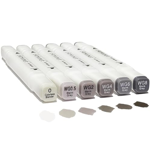 Arhomet 6 Colors Warm Grey Gray Alcohol Markers Set, Dual Tips Art Markers Drawing Sketched Double Tipped for Adults Beginner (Warm Grey) - color: Warm Gray