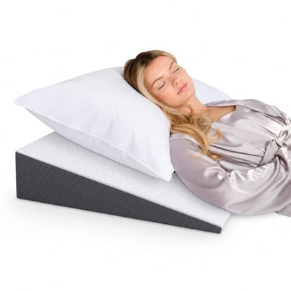 Kolbs Bed Wedge Pillow for Sleep Apnea, Acid Reflux and Back Pain Relief, Anti Snore Pillow, Premium Foam Wedge Cushion with Chic Jacquard Cover - Headboard Wedges for Sleeping (5" Gentle Incline) - size: 5" Gentle Incline - Grey
