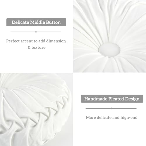 HIG Set of 2 Off White Velvet Decorative Round Pleated Throw Pillows - color: Off White