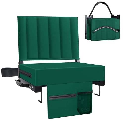 Aliphon Stadium Seat for Bleachers with Back Support and Cushion, Bleacher Seats with Shoulder Strap and Cup Holder, Padded Portable Folding Comfort Stadium Chair, for Sports Events,Green (1pcs) - color: Green, size: 1 pcs