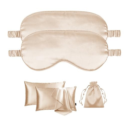 5Pcs Silky Sleep Mask Eye Masks Breathable Soft Satin Pillowcases Set for Sleeping Similar to Silk Pillowcase Travel Gift - color: Pale Champagne-queen Size