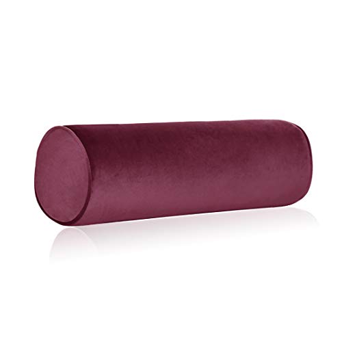 Tinbolunce Memory Foam Roll Pillow for Knee/Leg/Neck - Full Moon Bolster/Round Cylinder Pillow for Sleeping on Side or Back - Removable Cooling Cover Length 18" x 6" Diameter (Burgundy Wine) - color: Burgundy Wine, size: 18X6