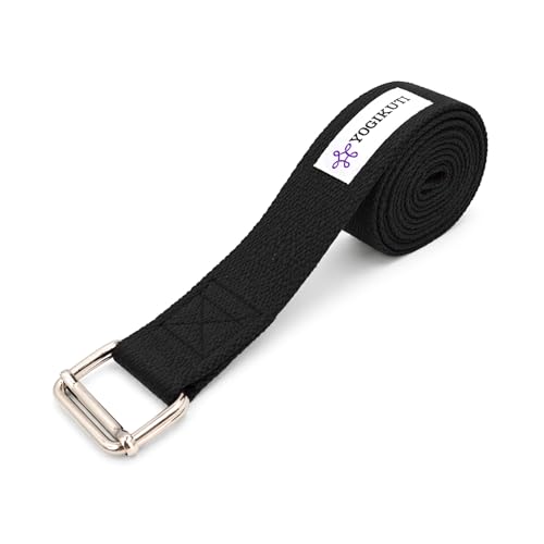 Yogikuti Premium Cotton Yoga Strap | Adjustable Yoga Belt for Stretching, Flexibility, Balance & Alignment | Yoga Accessories for Beginners, Pilates, Meditation, Exercise, Fitness & Physical Therapy - color: Black, size: 9ft(3mtr)