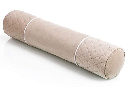 ALIBO Beige Bolster Adjustable Firm Neck Round Roll Support Pillow 18.9" x3.9" with Washable Pillowcase Pain Relief Cervical Roll Pillow for Back Sleeper,Linear Traction Cylinder Pillow - color: Beige
