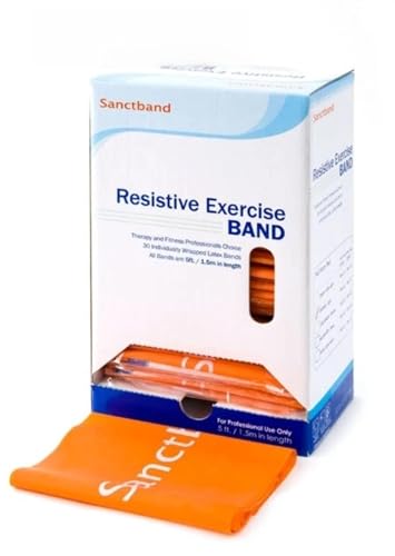 Made in Malaysia Sanctband (Level 2 Light) Orange 30 Dispenser 5Ft/1.5Meter Latex Resistance Exercise Bands Physical Therapy Strength Training Yoga Pilates Stretching Elastic Band Strengths Workout