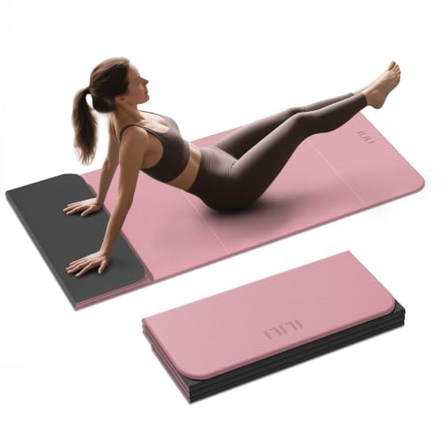 ILILI Foldable Yoga Mat 10mm, Extra Thick, Extra Long, 75x26x0.4 Inch, TPE | Non-Slip Grip, Easy Carry&Storage, Comfort Cushion, SGS Safe, Suitable for Yoga, Pilates, Home Exercise&Outdoor Travel - color: Pink+Black