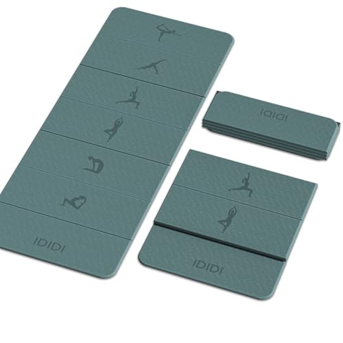 Foldable Yoga Mat Extra Thick 0.32"(8mm) | Folding Exercise Mat,Odorless POE, Non-Slip Grip, No-Curl Edges, Great for Yoga, Pilates & Home Workouts - color: Deep Green-Pattern